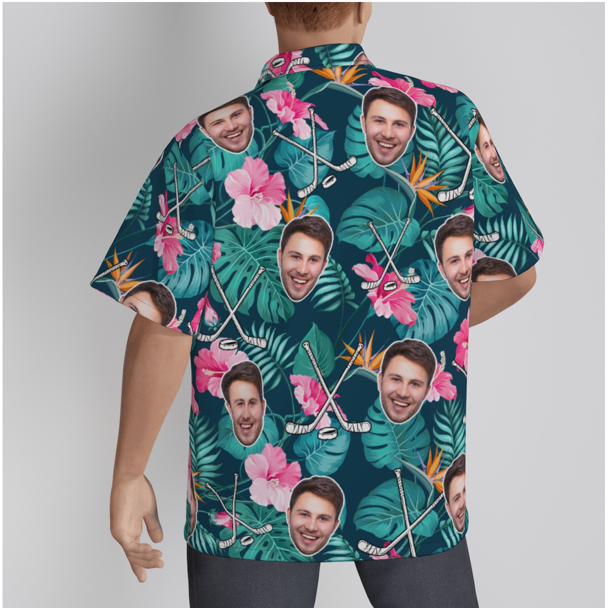 Custom Face Hockey Floral Hawaiian Shirt For Men