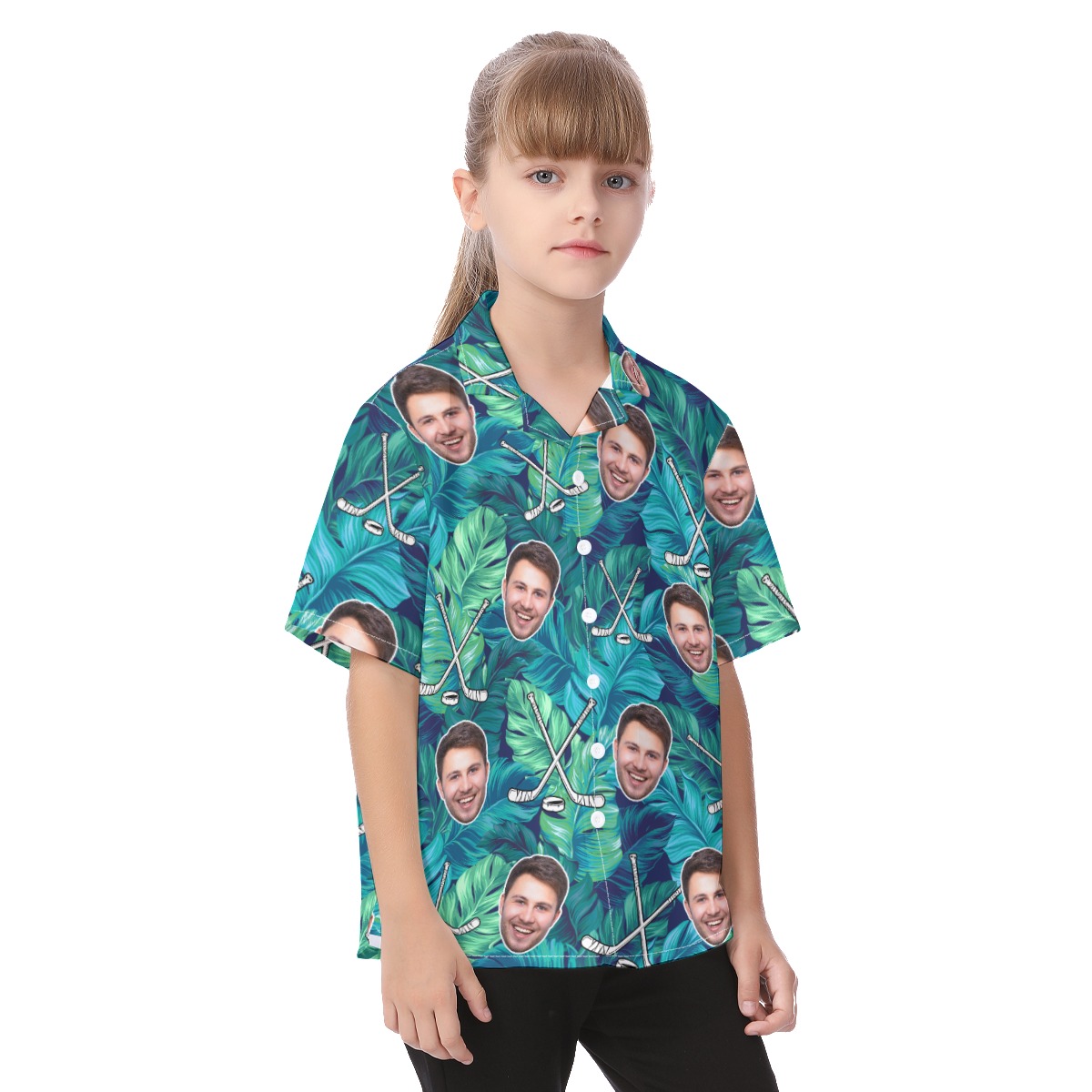 Cute Custom Face Tropical Hockey Hawaiian Shirt For Kids