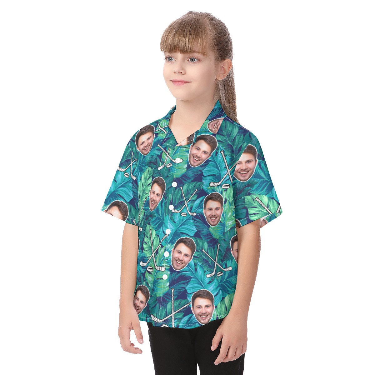 Cute Custom Face Tropical Hockey Hawaiian Shirt For Kids