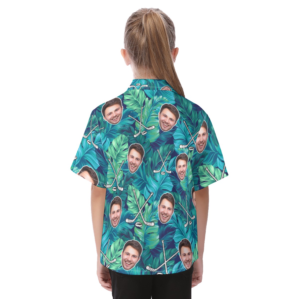 Cute Custom Face Tropical Hockey Hawaiian Shirt For Kids