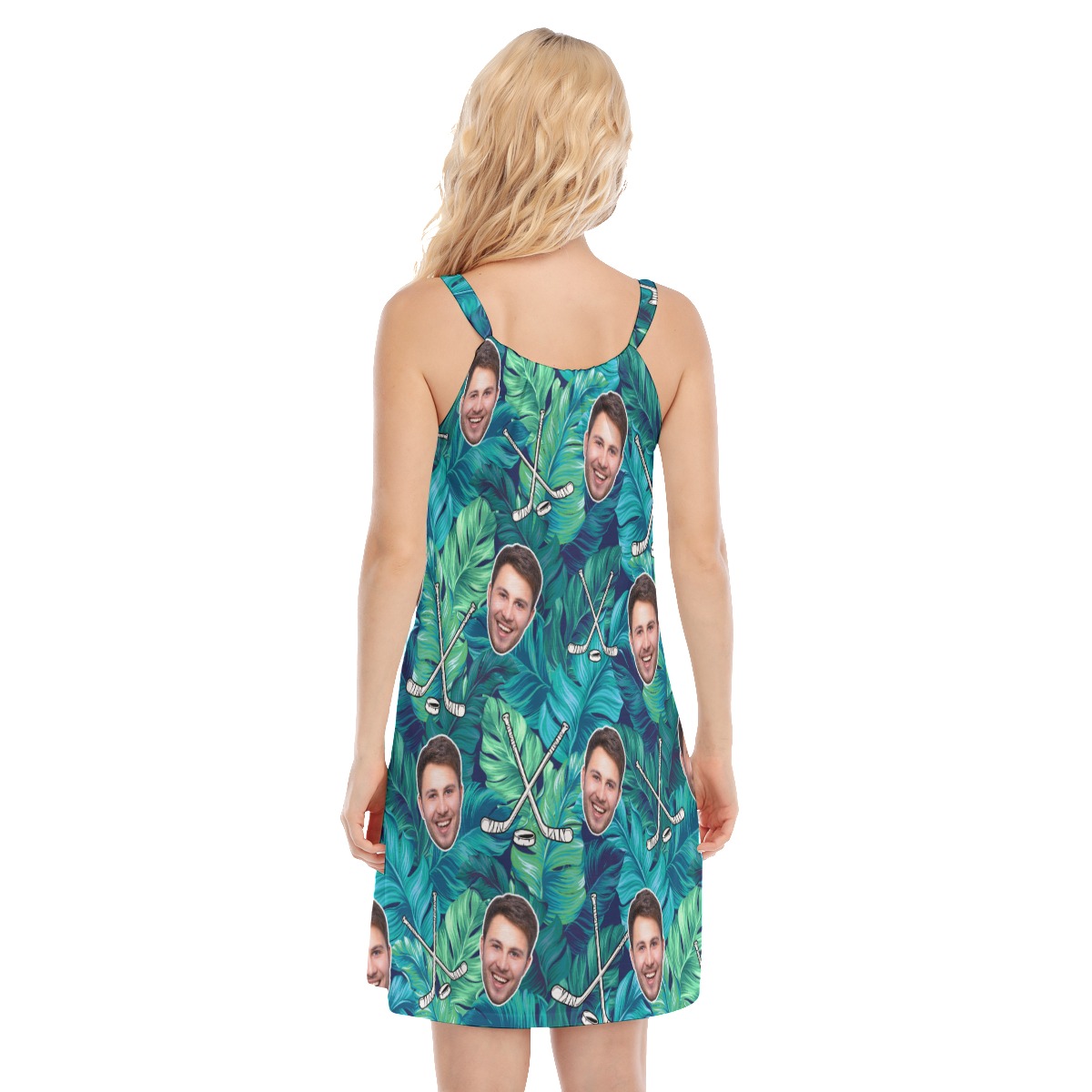 Funny Custom Face Tropical Leave Hockey Aloha Cami Dress