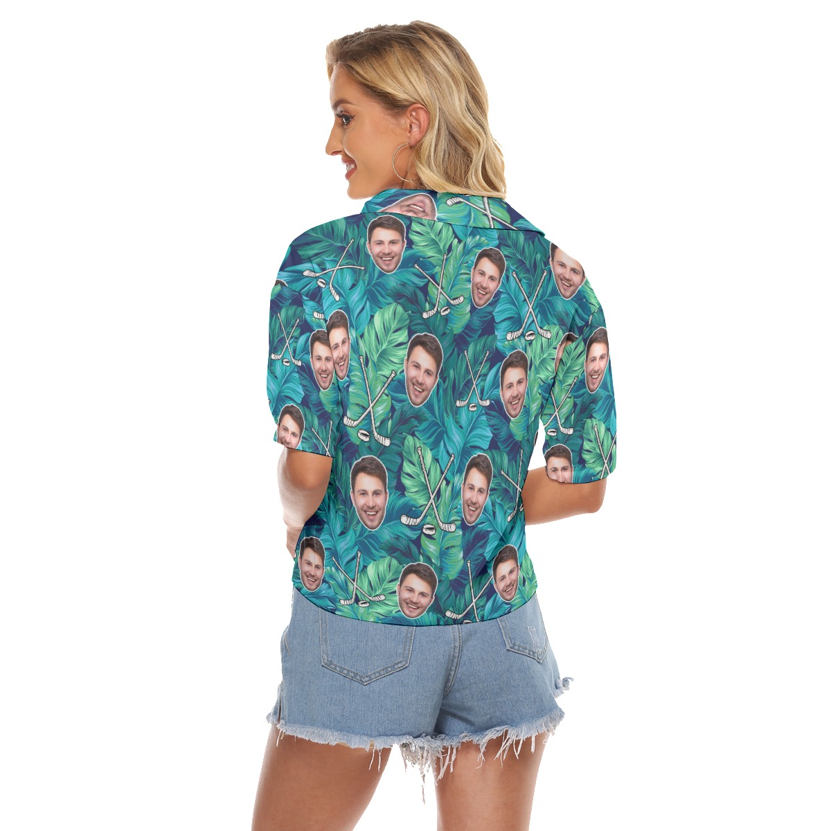 Tropical Leave Hockey Custom Face Hawaiian Crop Top Shirt