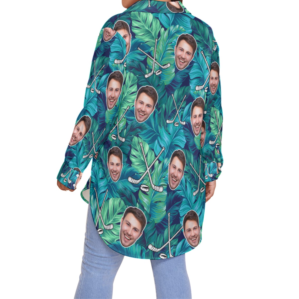 Customized Hockey Tropical Leave Hawaiian Plus Size Shirt With Face