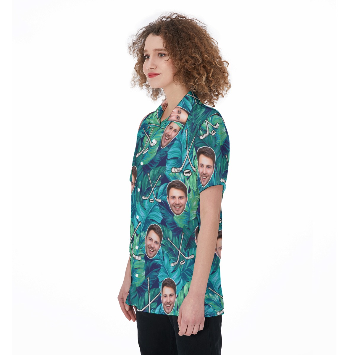 Funny Custom Face Tropical Leave Hockey Hawaiian Shirt For Women