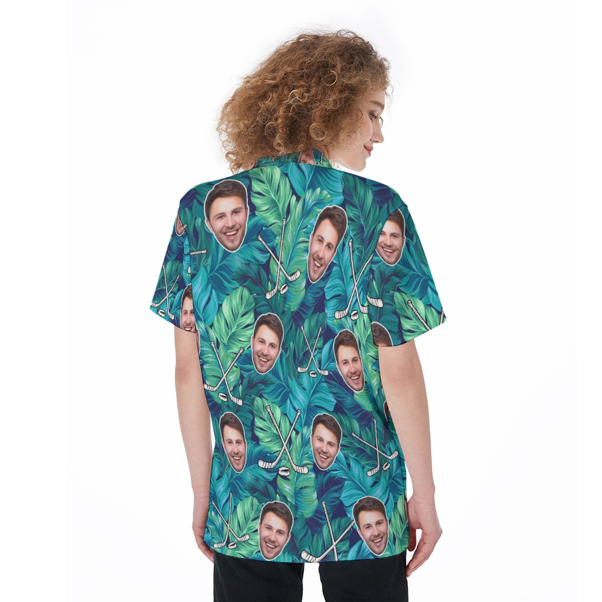 Funny Custom Face Tropical Leave Hockey Hawaiian Shirt For Women