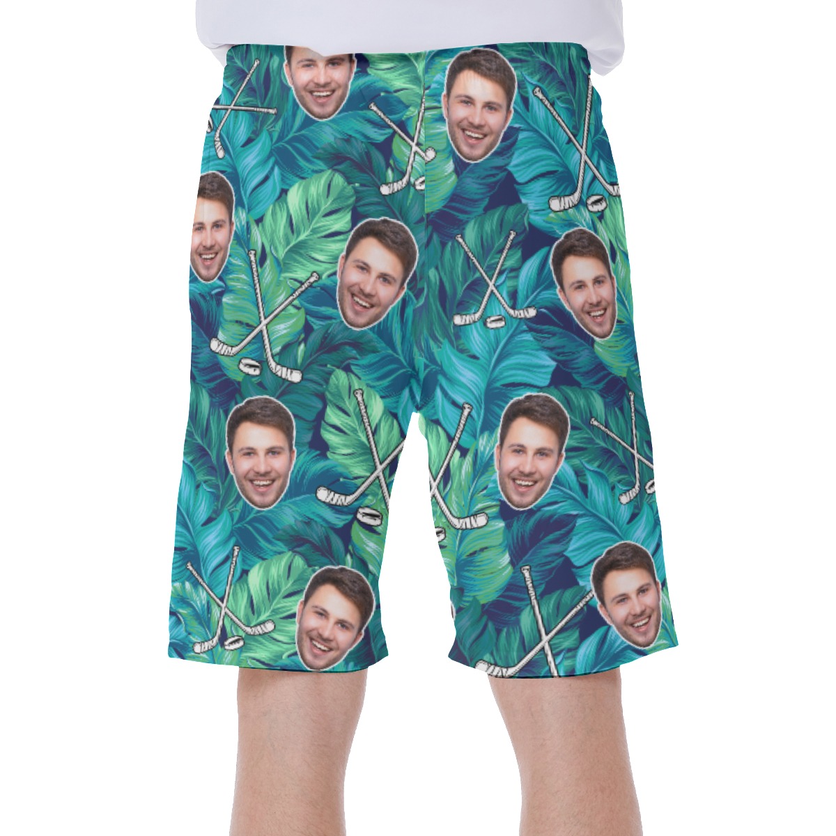 Custom Face Hockey Tropical Leave Hawaiian Swimwear For Men
