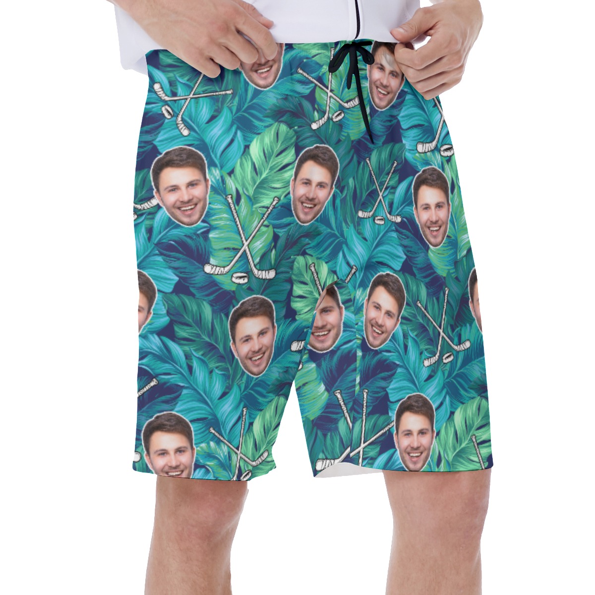 Custom Face Hockey Tropical Leave Hawaiian Swimwear For Men