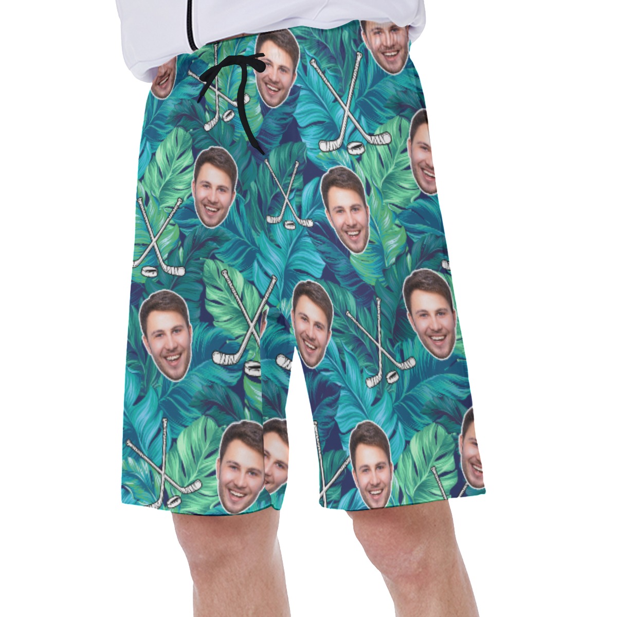 Custom Face Hockey Tropical Leave Hawaiian Swimwear For Men