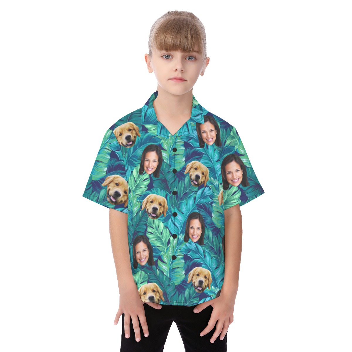 Custom Face And Pet Tropical Hawaiian Shirt For Kids - variant image 1