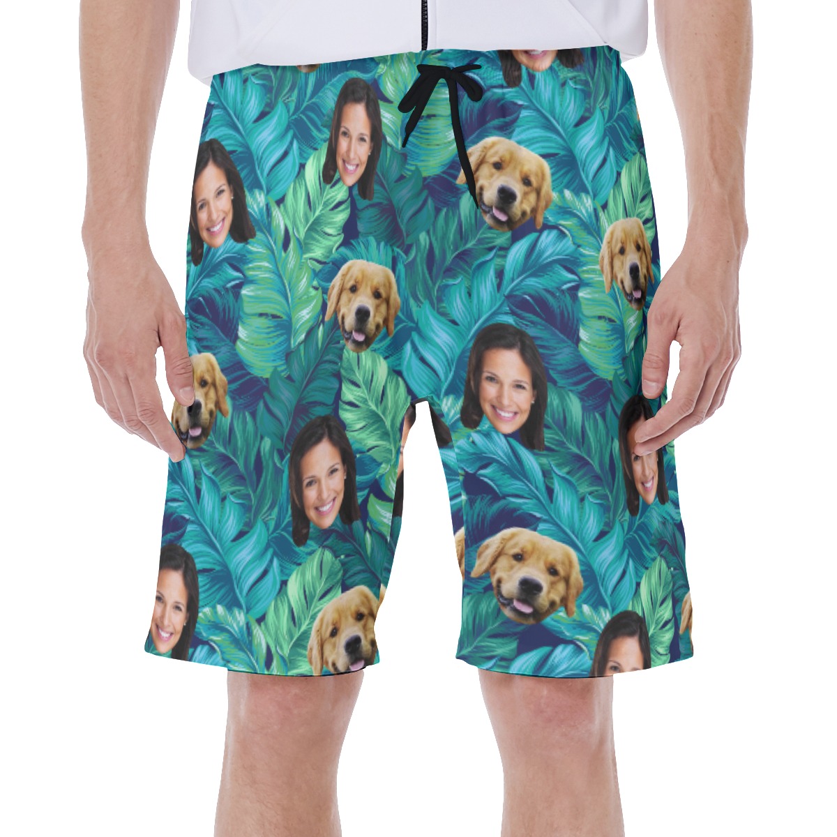 Men's Custom Face And Pet Tropical Hawaiian Beach Trunks - variant image 1