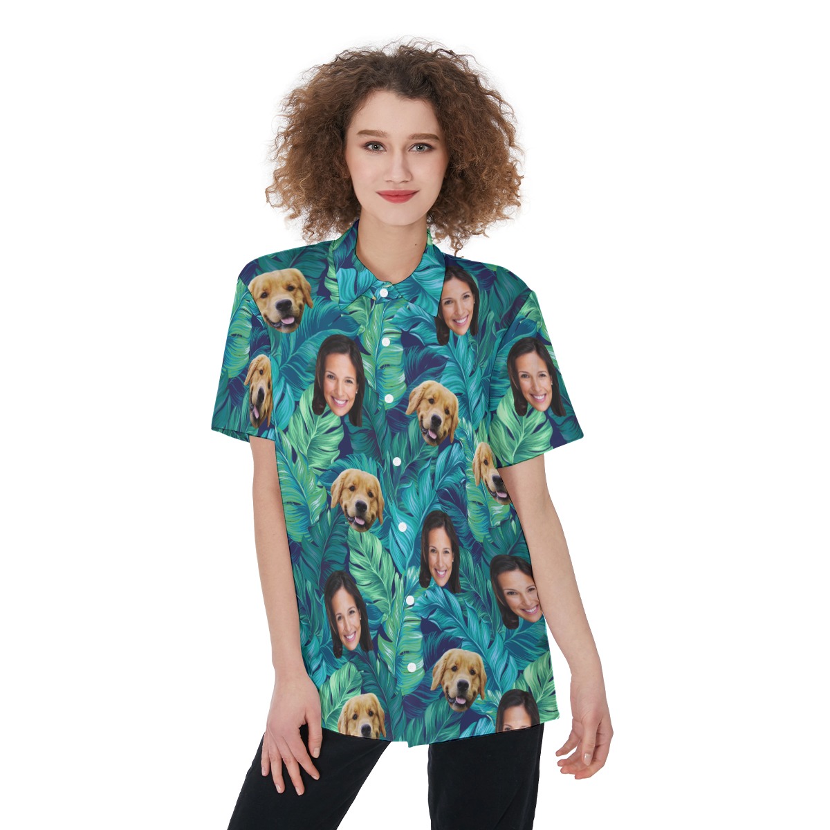 Women's Pet And Owner Face Custom Hawaiian Shirt - variant image 1