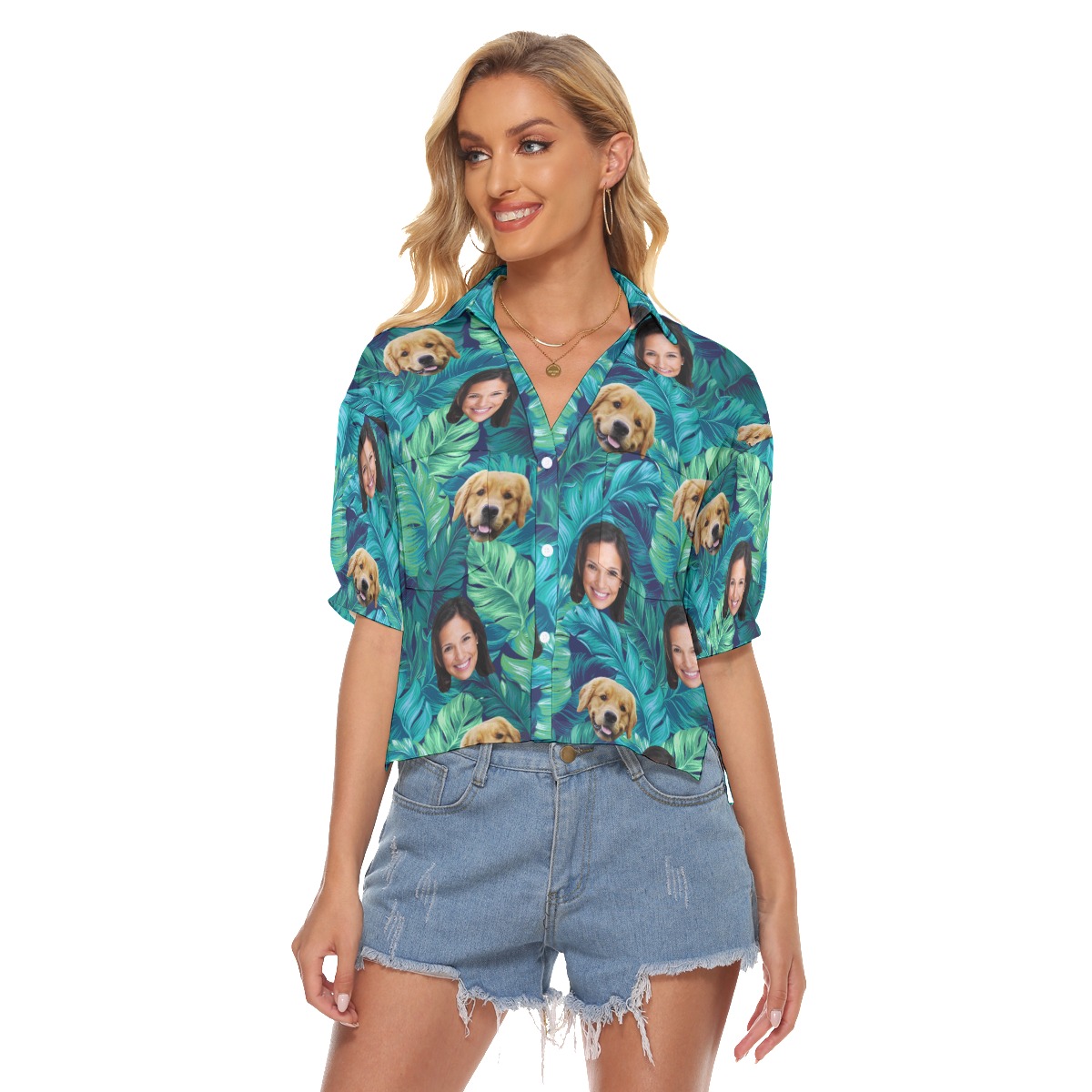 Face And Dog Custom Hawaiian Cropped Shirt - variant image 1