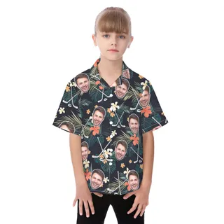 Funny Custom Face Hockey Tropical Hawaiian Shirt For Kids