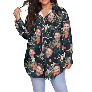 Personalized Floral Hockey Hawaiian Oversized Shirt With Face