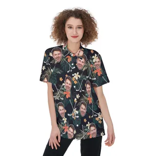 Funny Custom Face Tropical Hockey Hawaiian Shirt For Women
