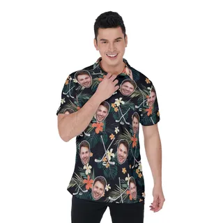 Customize Tropical Hockey Hawaiian Polo Shirt With Face