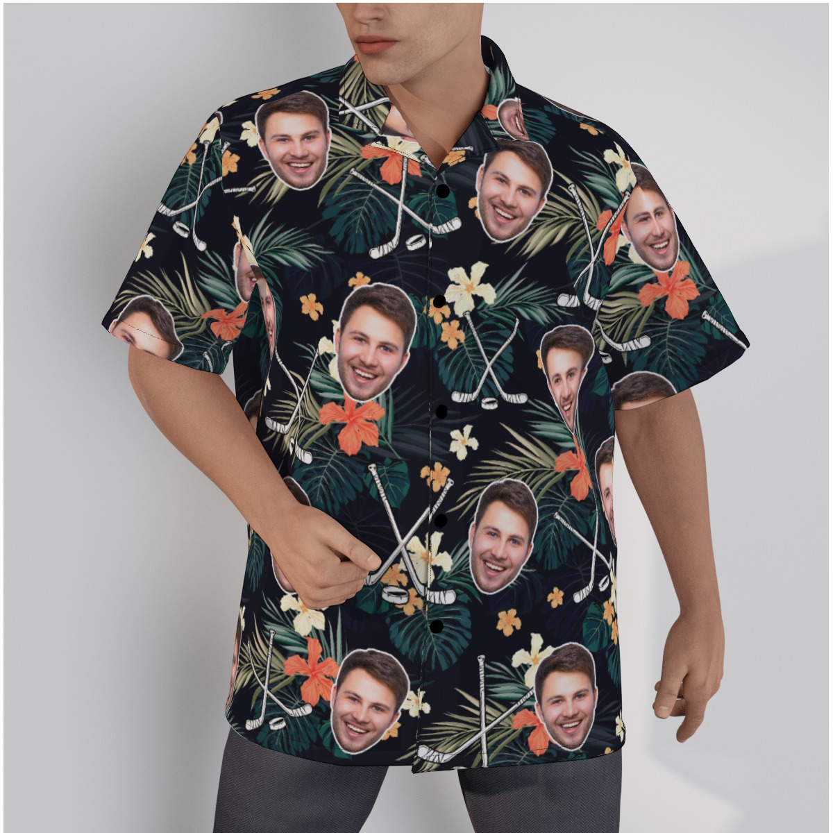 Tropical Hockey Custom Face Hawaiian Shirt - variant image 1