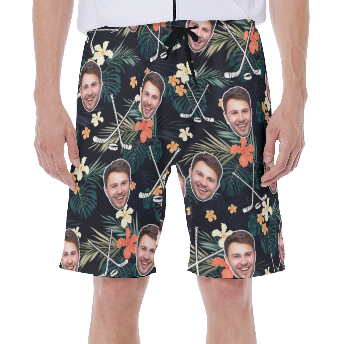 Custom Face Tropical Hockey Hawaiian Swim Trunks For Men - variant image 1