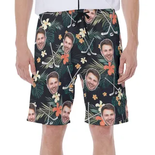 Custom Face Tropical Hockey Hawaiian Swim Trunks For Men