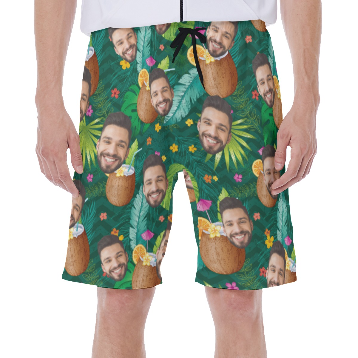 Tropical Coconut Drinking Men's Shorts With Custom Face - variant image 1
