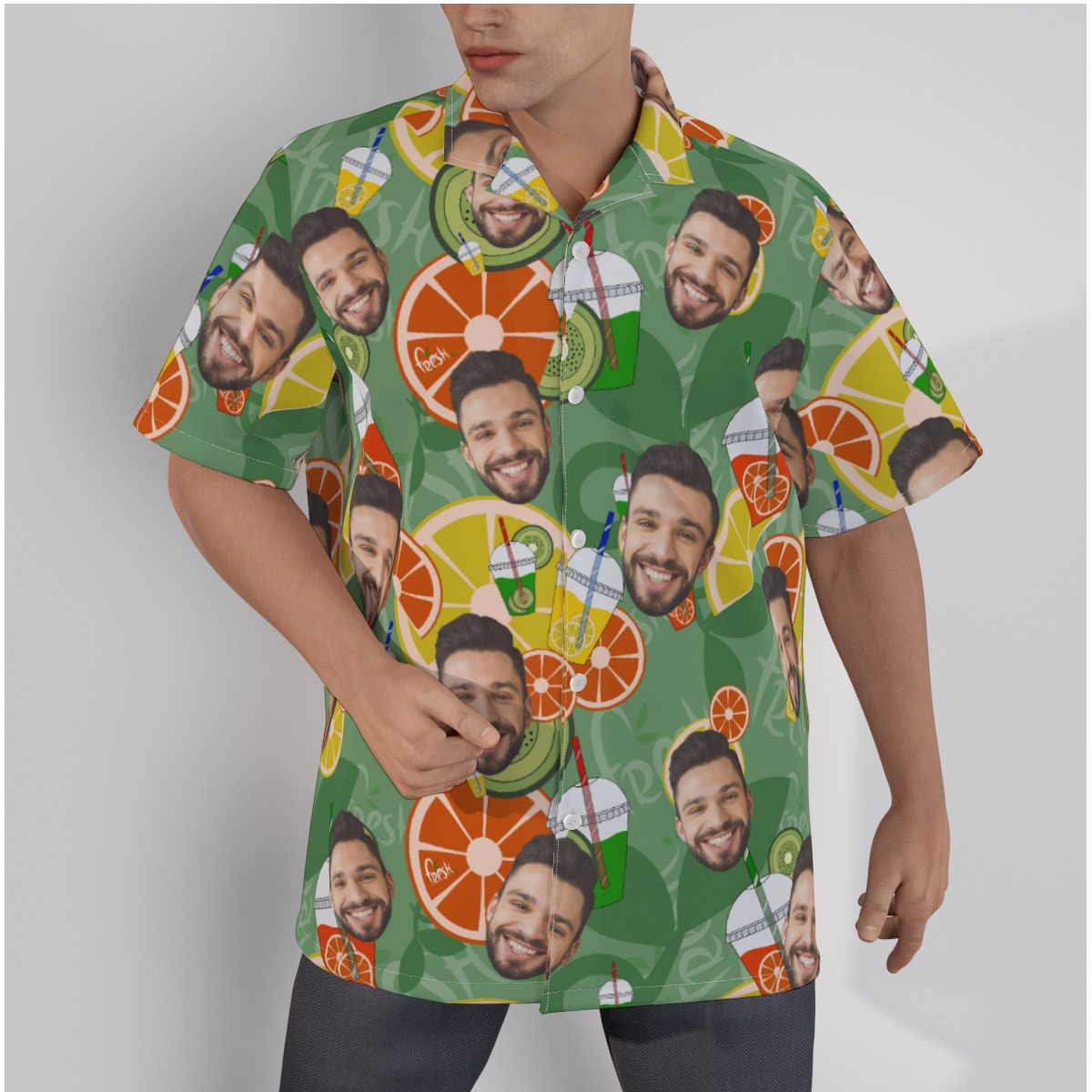 Drinking Fruit Men’s Hawaiian Shirt With Custom Face - variant image 1