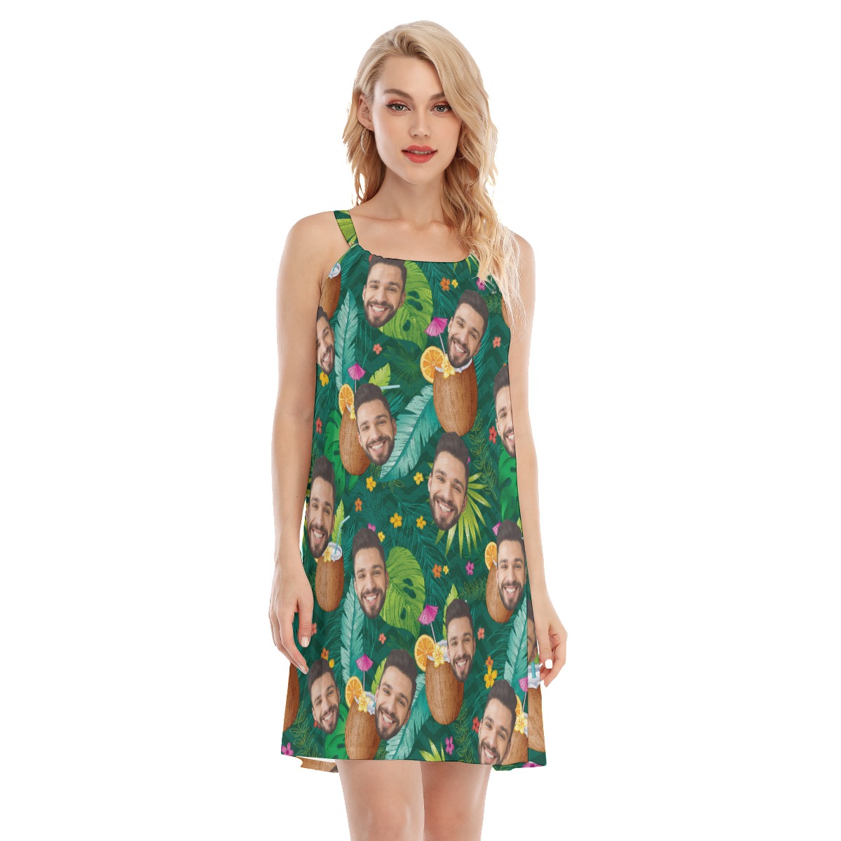 Tropical Coconut Drinking Men's Shorts With Custom Face - variant image 1