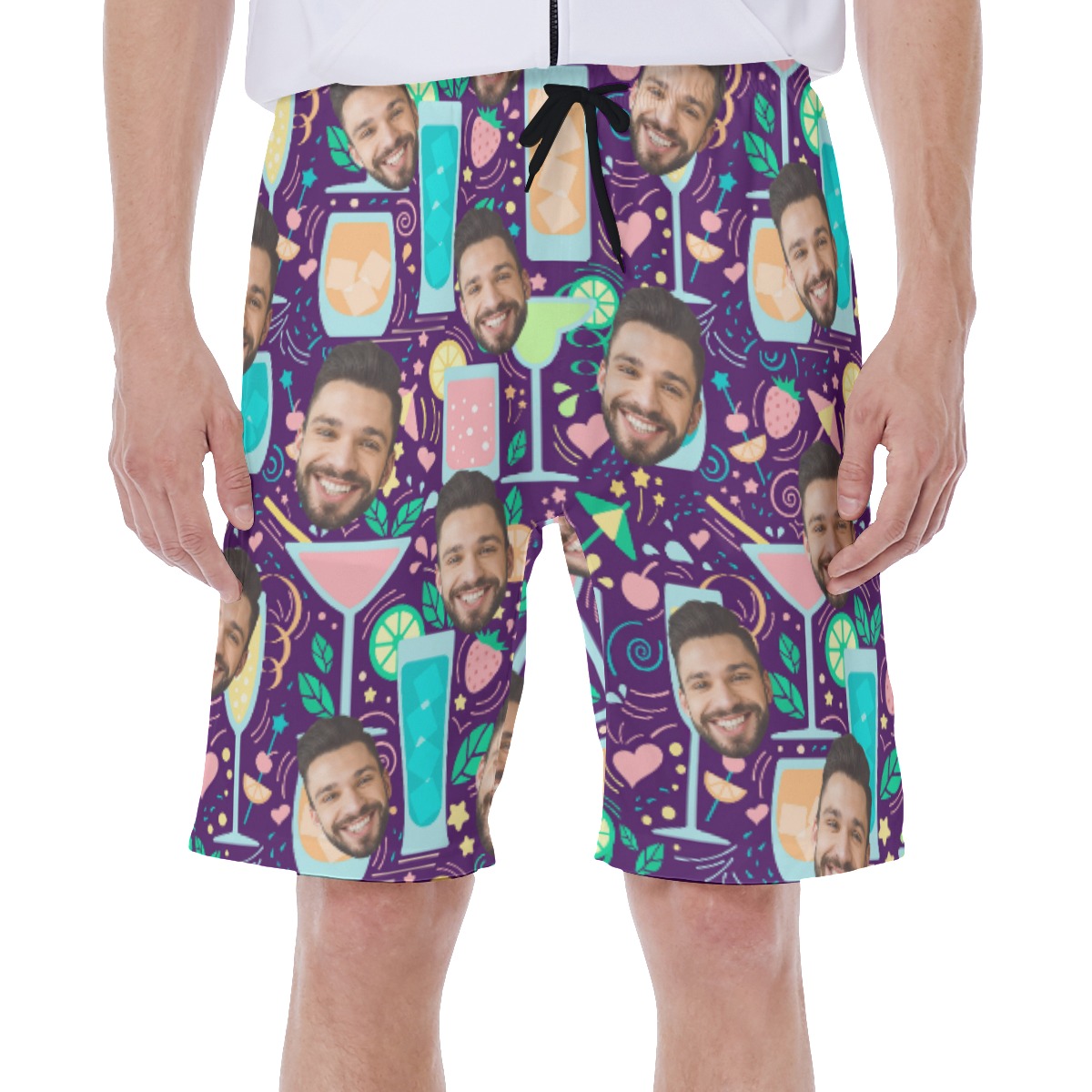 Fruit Drinking Men's Hawaiian Shorts With Custom Face - variant image 1