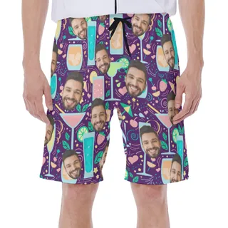 Fruit Drinking Men's Hawaiian Shorts With Custom Face