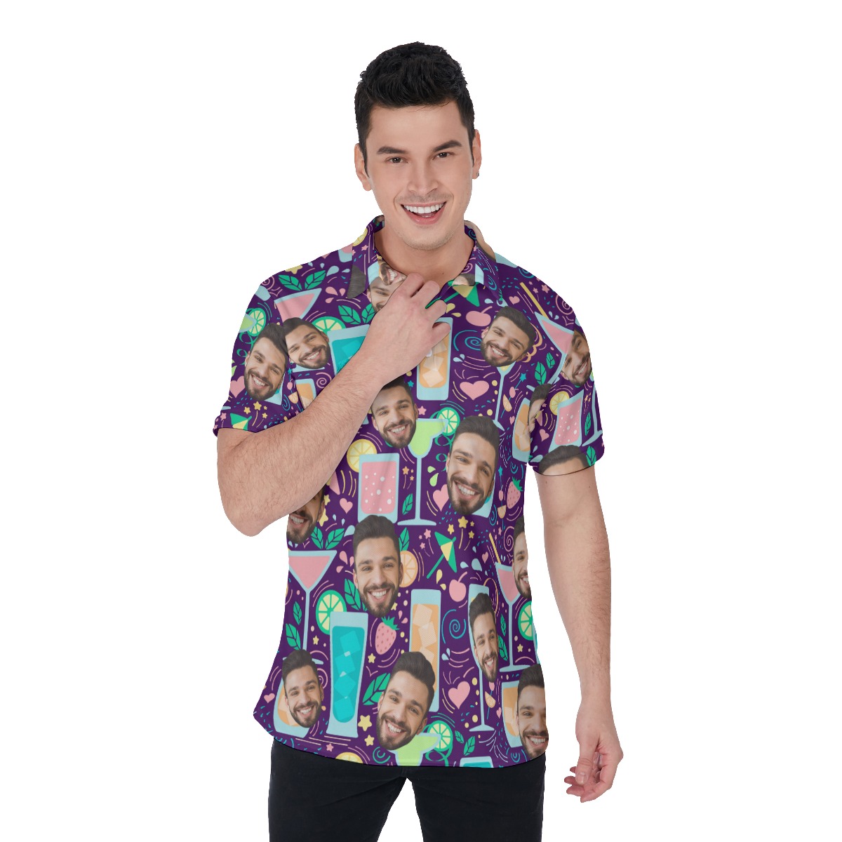 Cocktail Men's Collared Shirt With Custom Face - variant image 1