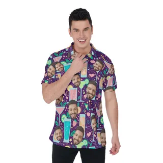 Cocktail Men's Collared Shirt With Custom Face