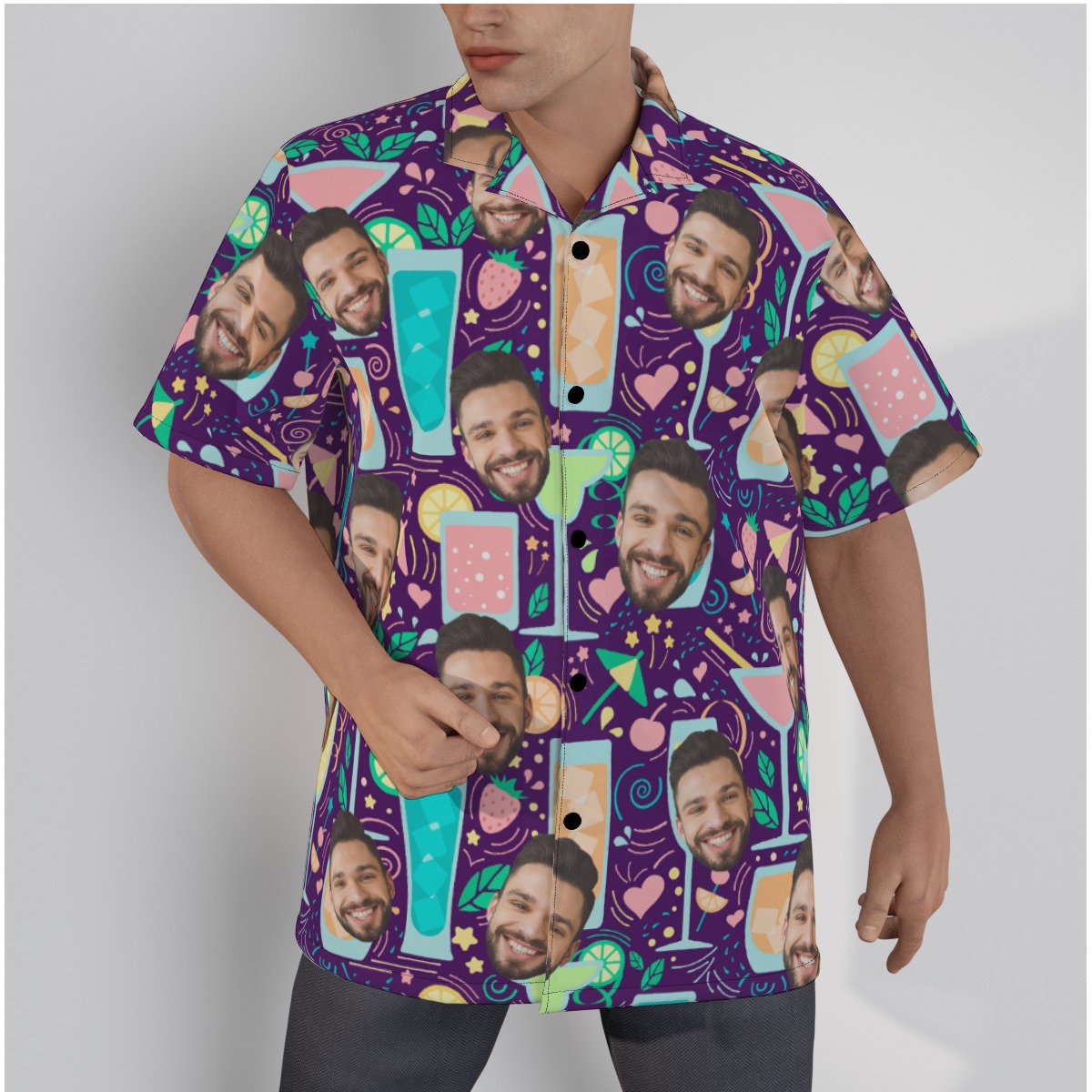 Cocktail Men's Hawaiian Shirt With Custom Face - variant image 1