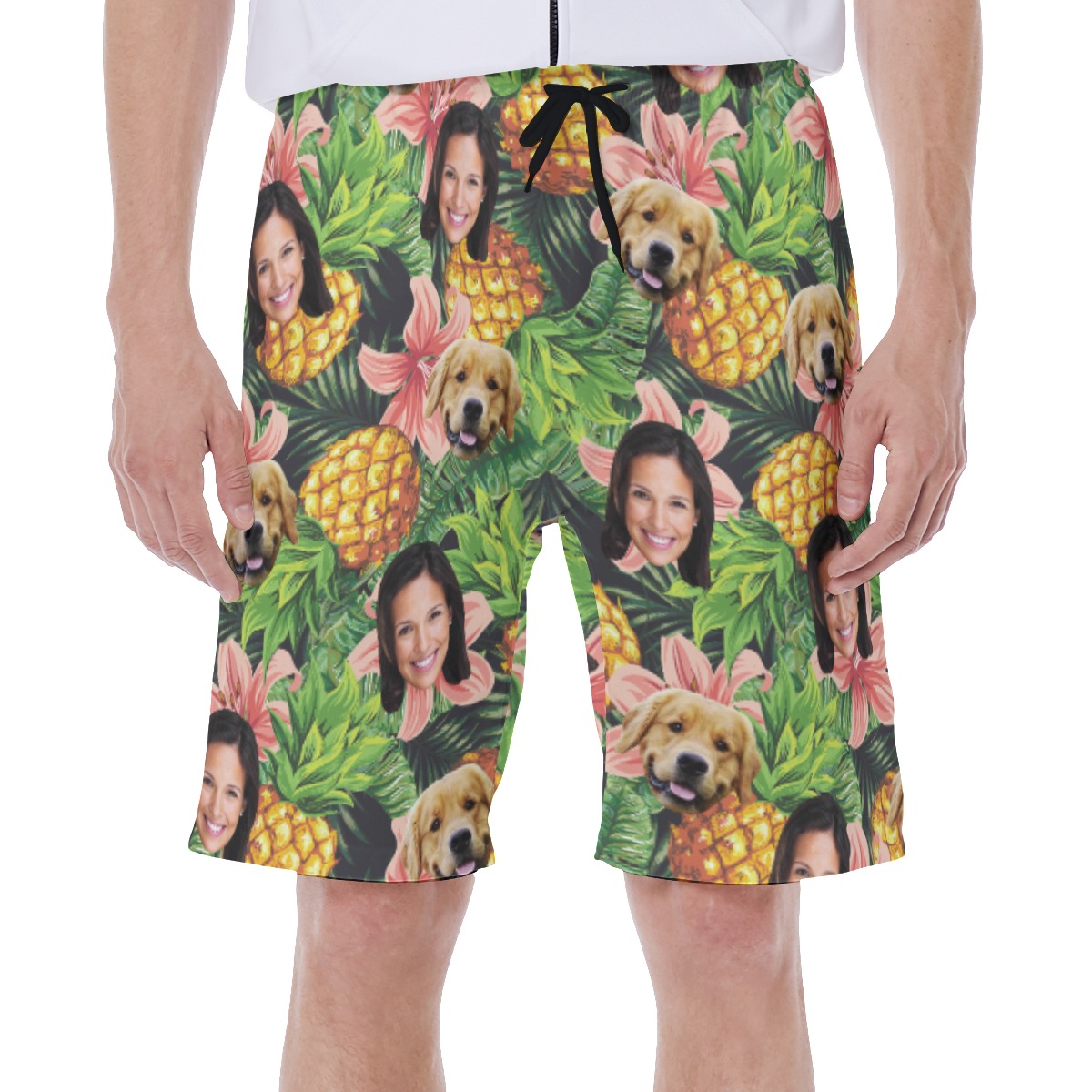 Men's Custom Face And Pet Floral Hawaiian Beach Trunks - variant image 1