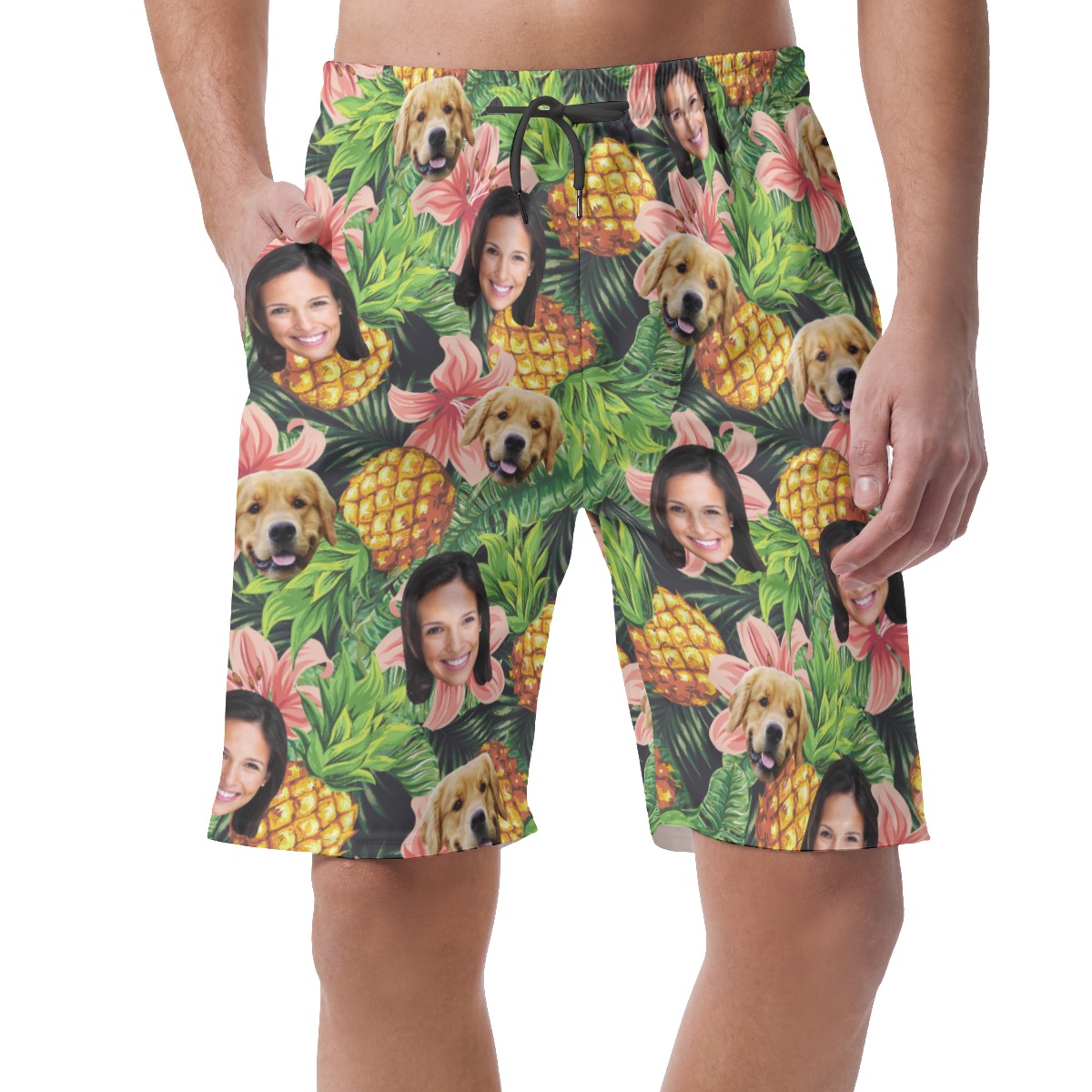 Men's Custom Dog And Owner Face Pineapple Hawaiian Shorts - variant image 1