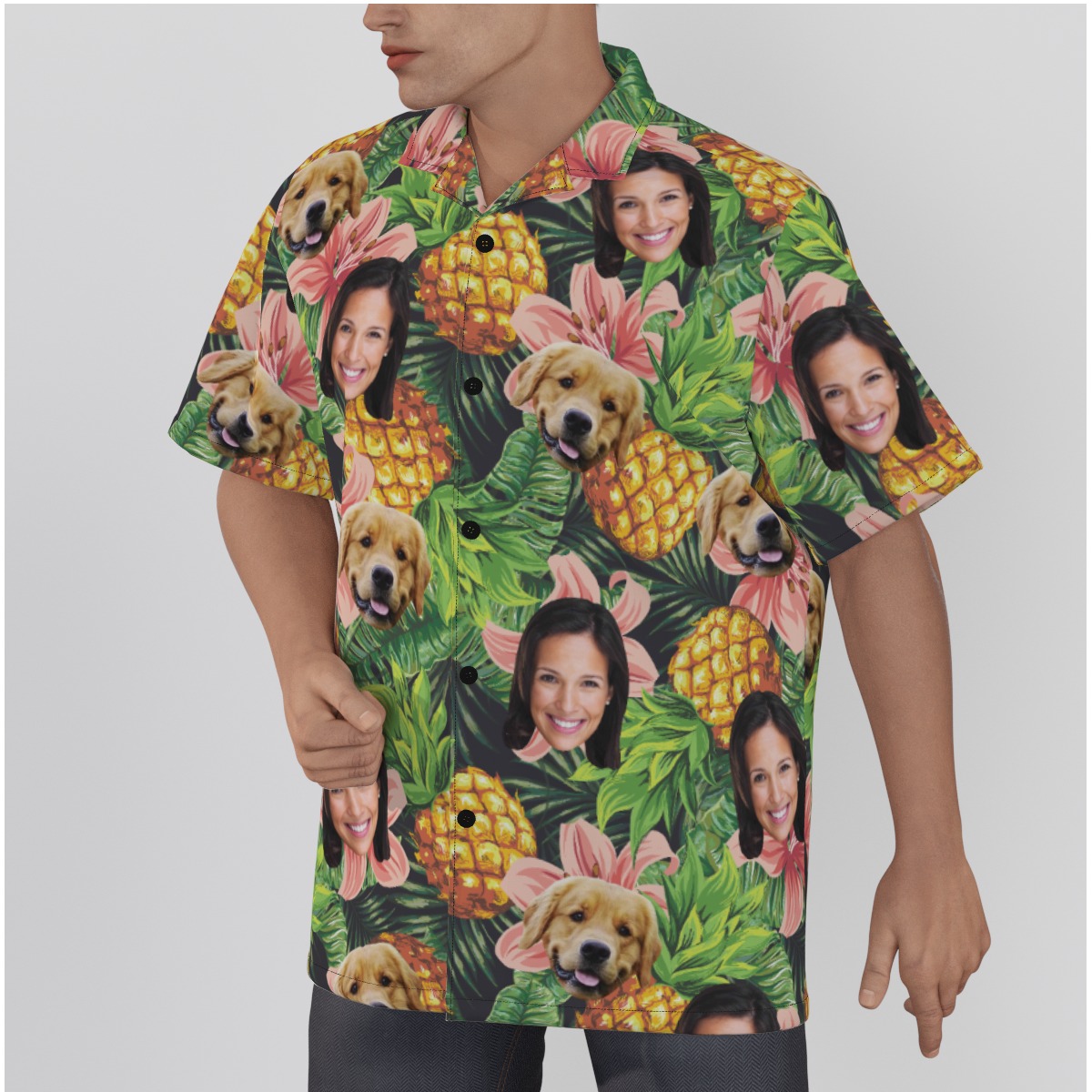 Custom Face And Dog Pineapple Hawaiian Shirt For Men - variant image 1