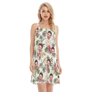 Custom Hockey Hibicus Hawaiian Cami Dress With Face