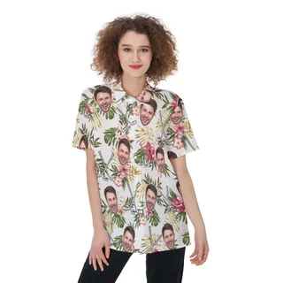 Customized Floral Hockey Women's Hawaiian Shirt With Face