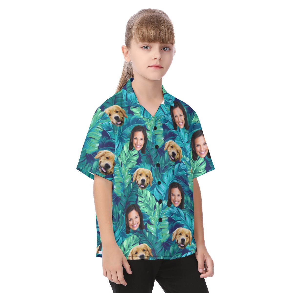 Custom Face And Pet Tropical Hawaiian Shirt For Kids