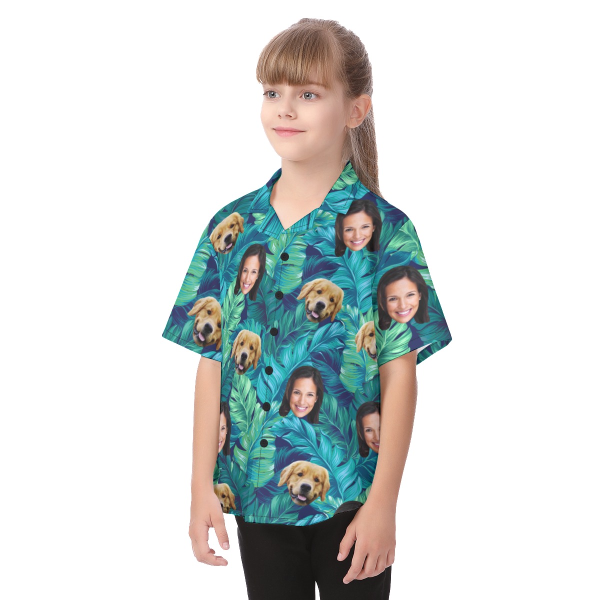 Custom Face And Pet Tropical Hawaiian Shirt For Kids