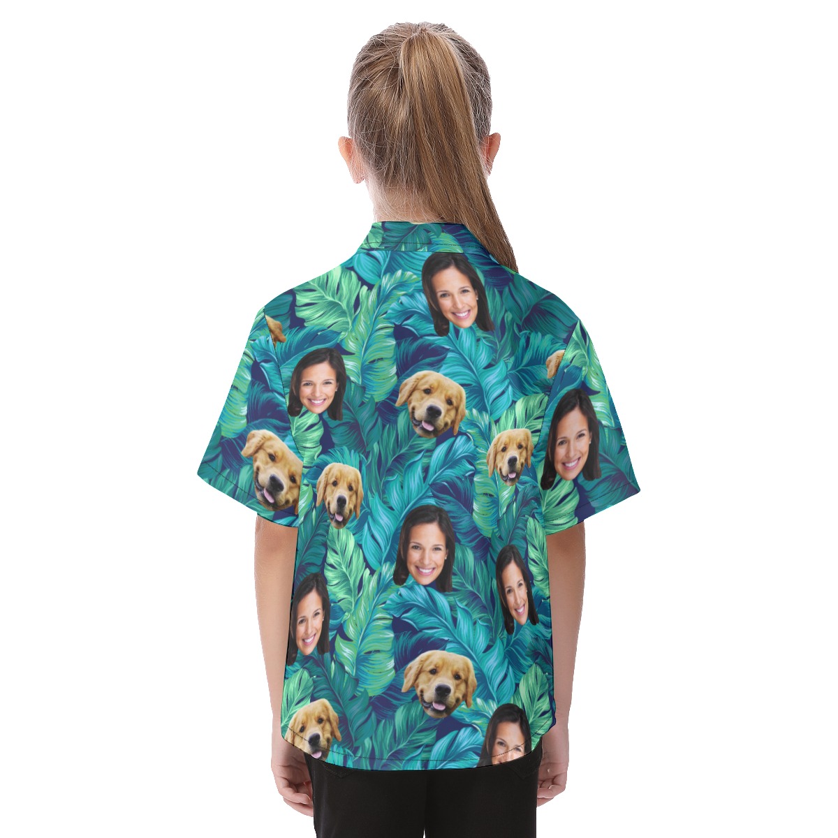 Custom Face And Pet Tropical Hawaiian Shirt For Kids