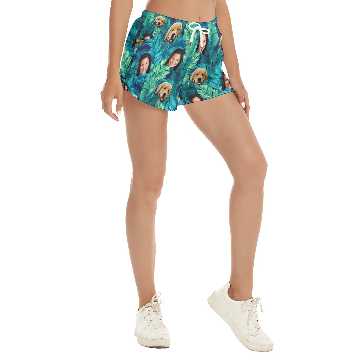 Women's Custom Face And Dog Tropical Aloha Shorts