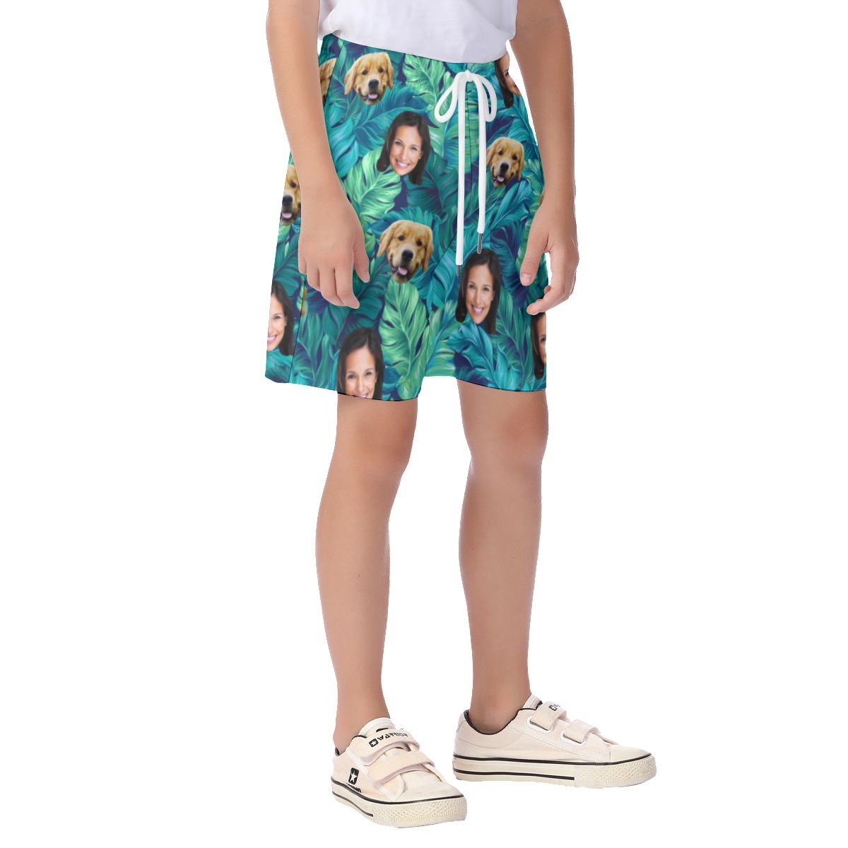 Custom Dog And Face Tropical Hawaiian Shorts For Kids