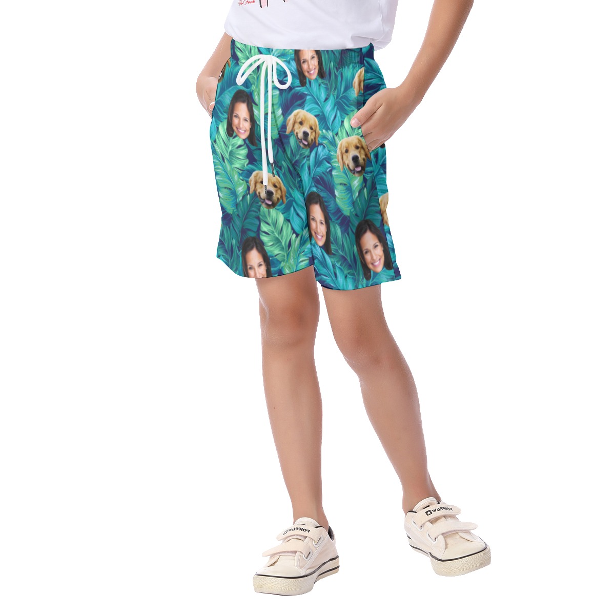 Custom Dog And Face Tropical Hawaiian Shorts For Kids