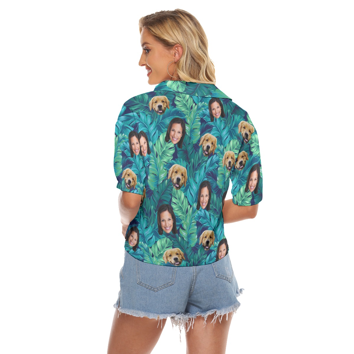Face And Dog Custom Hawaiian Cropped Shirt