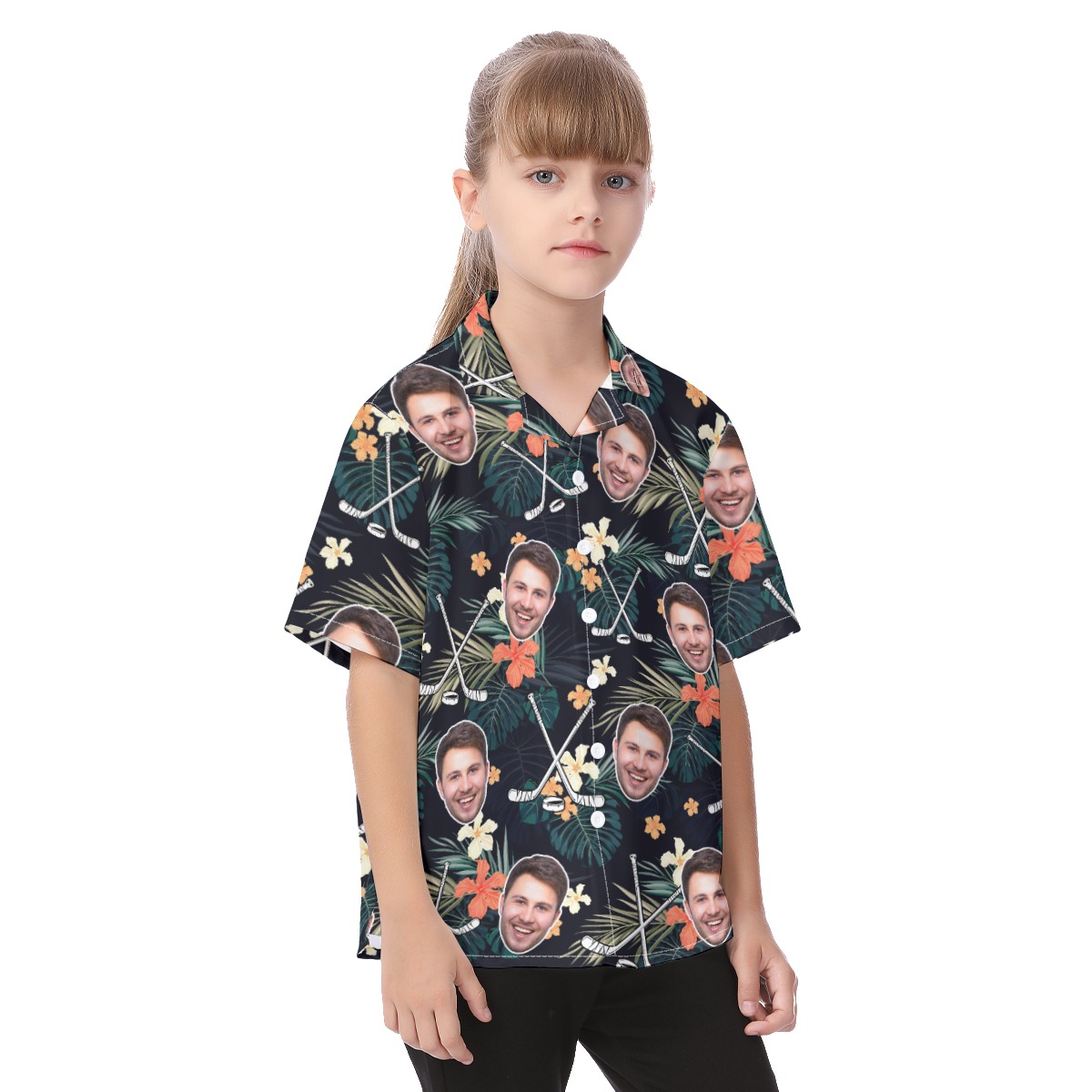 Funny Custom Face Hockey Tropical Hawaiian Shirt For Kids