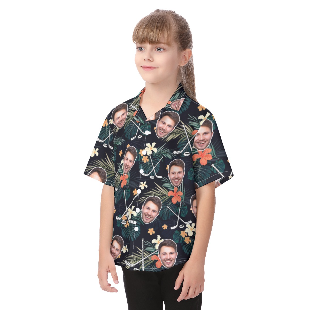 Funny Custom Face Hockey Tropical Hawaiian Shirt For Kids