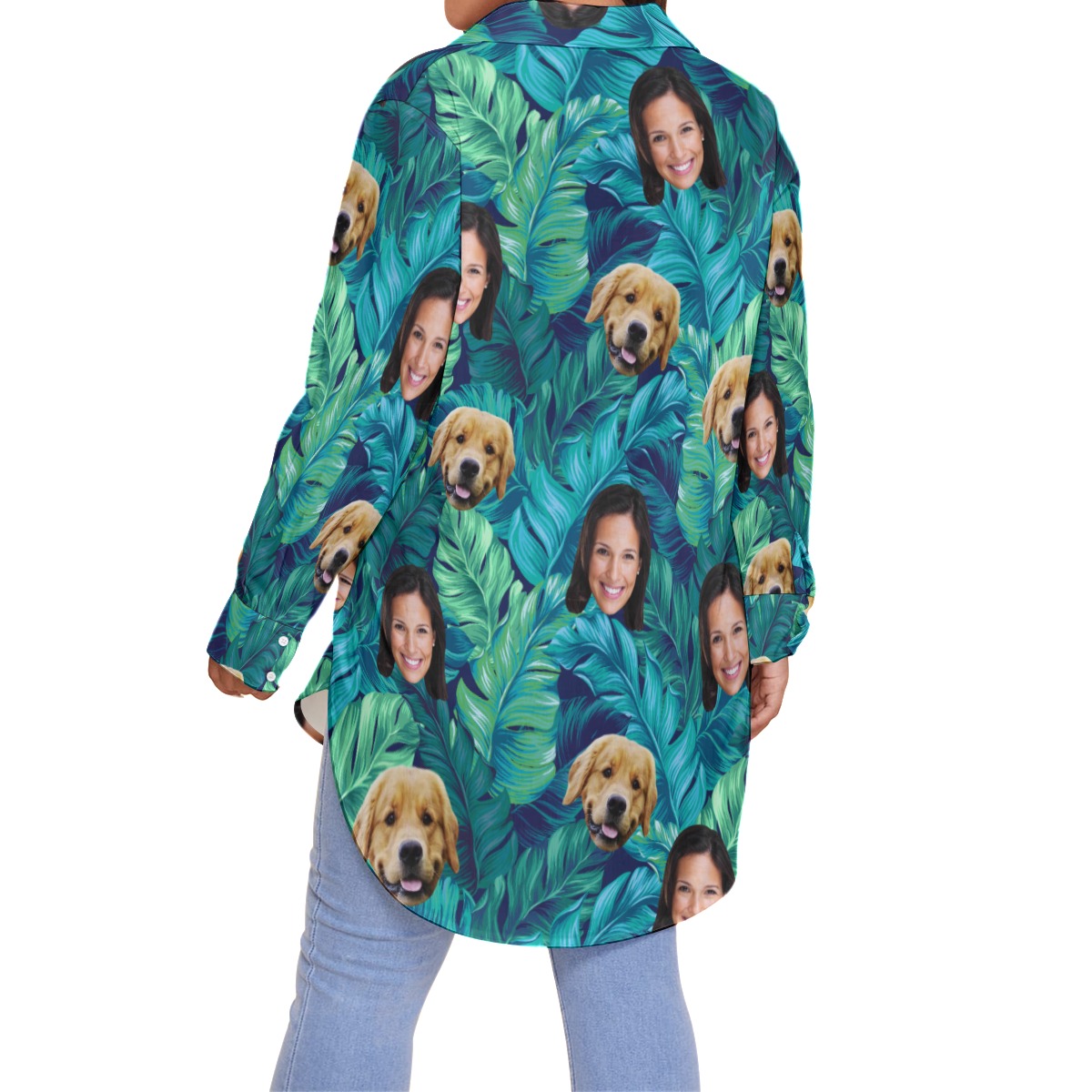 Women's Funny Face And Dog Custom Hawaiian Plus Size Shirt