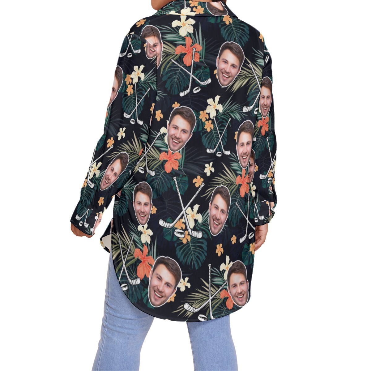 Personalized Floral Hockey Hawaiian Oversized Shirt With Face