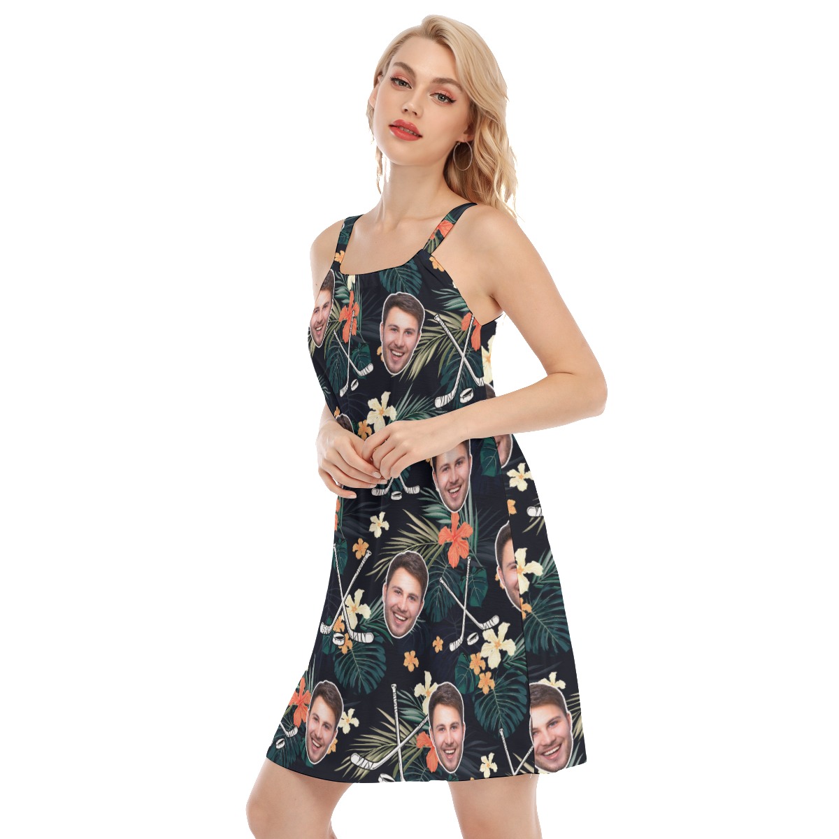 Custom Face Tropical Hockey Hawaiian Cami Dress For Summer