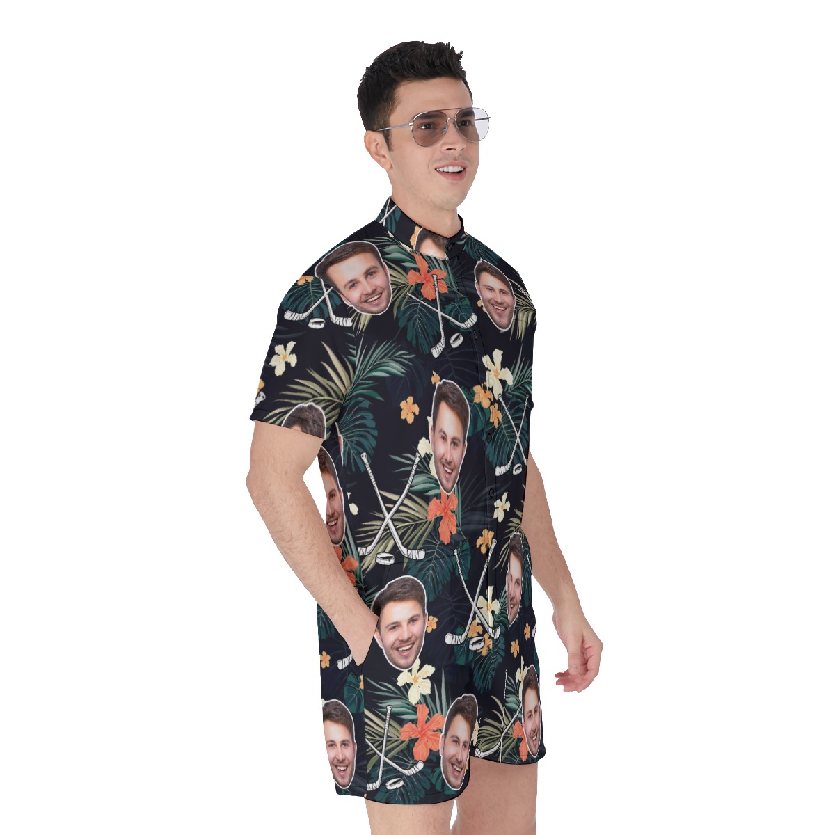 Customized Tropical Hockey Hawaiian Romper With Face