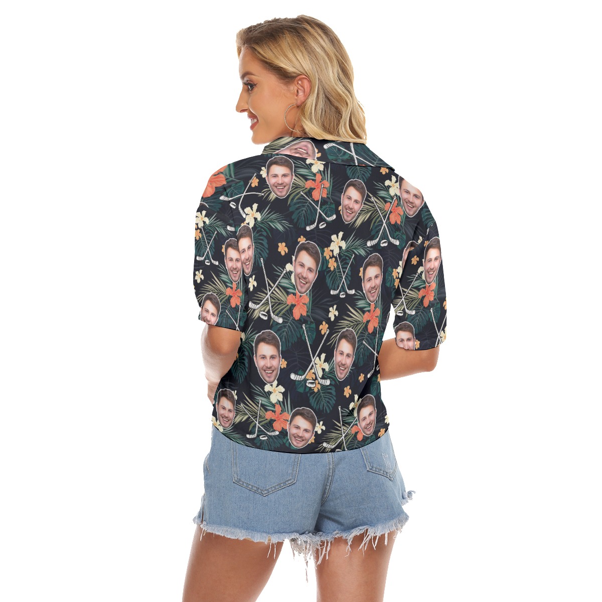 Tropical Hibicus Hockey Custom Face Hawaiian Cropped Shirt For Women